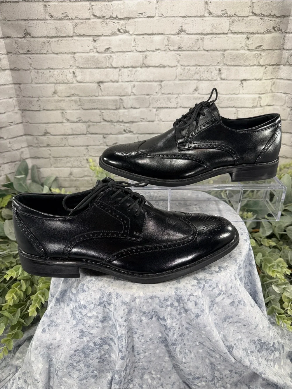 JOSEPH ABBOUD - Black Leather Wingtip Dress Oxfords - Mens 9W(EEE) 🖤 EUC